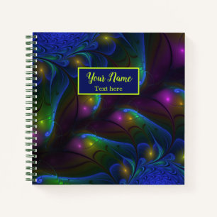 Colorful Luminous Abstract Modern Fractal Art Name Notebook