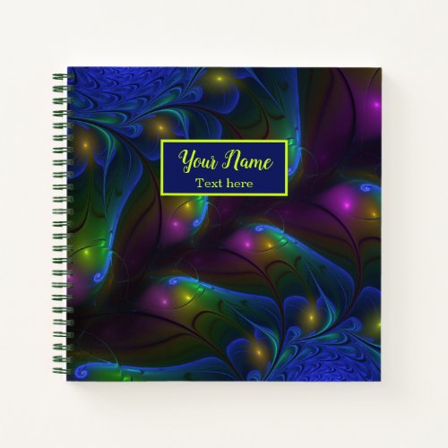 Colorful Luminous Abstract Modern Fractal Art Name Notebook