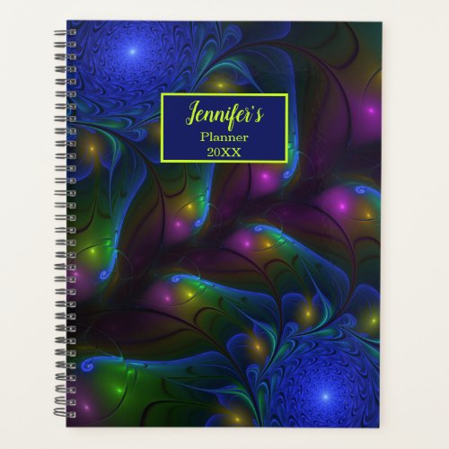 Colorful Luminous Abstract Modern Fractal Art Name Planner