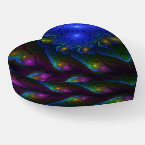 Colorful Luminous Abstract Modern Fractal Heart Paperweight