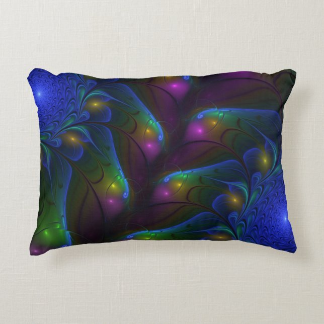 Colorful Luminous Abstract Modern Trippy Fractal Accent Pillow (Front)