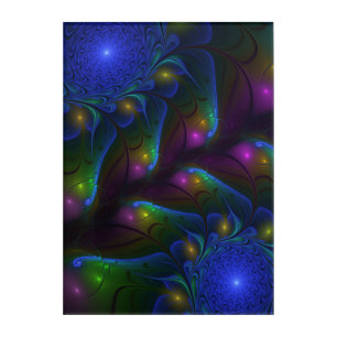 Colorful Luminous Abstract Modern Trippy Fractal Acrylic Print