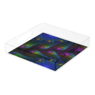 Colorful Luminous Abstract Modern Trippy Fractal Acrylic Tray