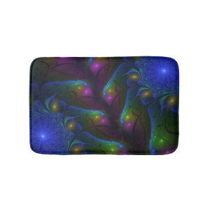Colorful Luminous Abstract Modern Trippy Fractal Bath Mat