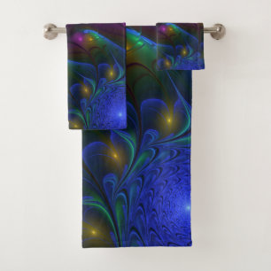 Colorful Luminous Abstract Modern Trippy Fractal Bath Towel Set