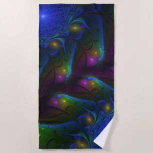 Colorful Luminous Abstract Modern Trippy Fractal Beach Towel