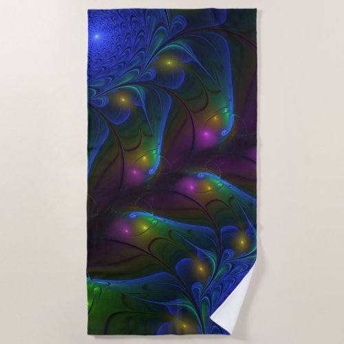 Colorful Luminous Abstract Modern Trippy Fractal Beach Towel