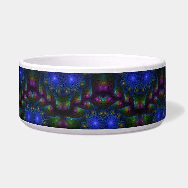 Colorful Luminous Abstract Modern Trippy Fractal Bowl (Front)
