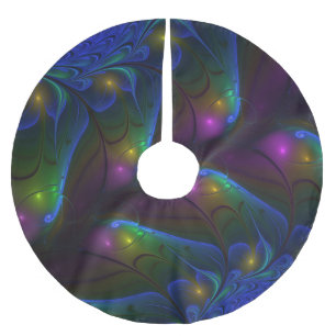 Colorful Luminous Abstract Modern Trippy Fractal Brushed Polyester Tree Skirt