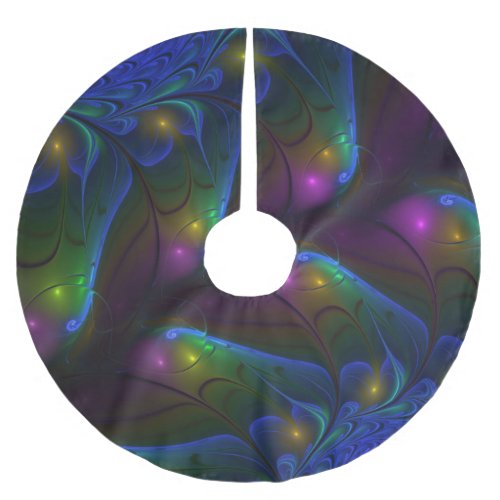 Colorful Luminous Abstract Modern Trippy Fractal Brushed Polyester Tree Skirt