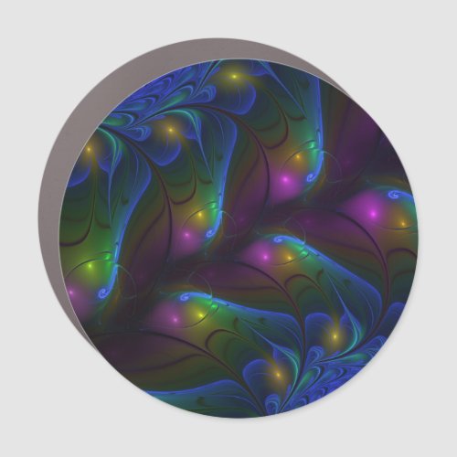 Colorful Luminous Abstract Modern Trippy Fractal Car Magnet