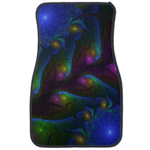 Colorful Luminous Abstract Modern Trippy Fractal Car Mat