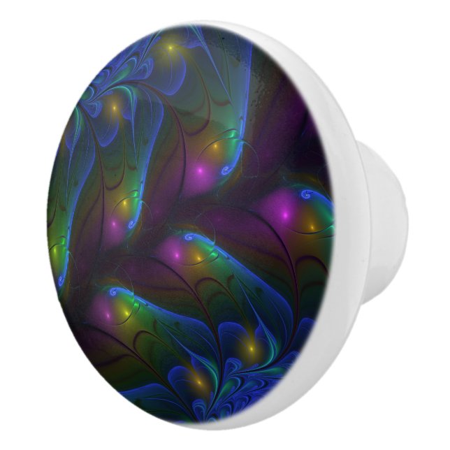 Colorful Luminous Abstract Modern Trippy Fractal Ceramic Knob (Right)