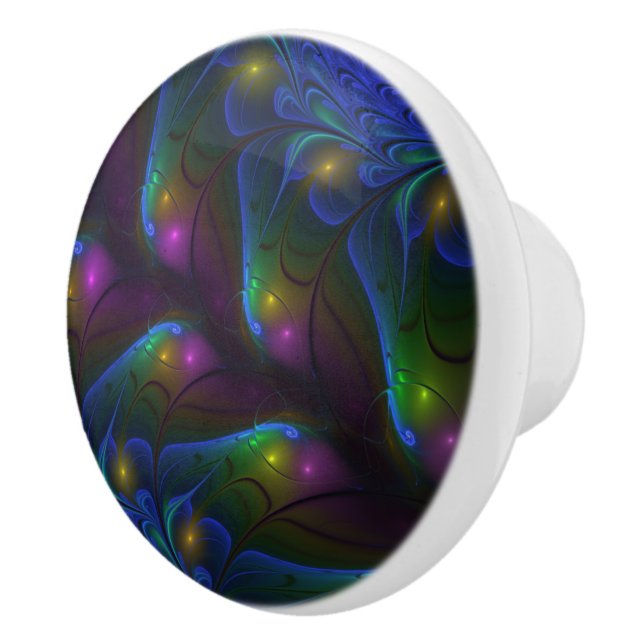 Colorful Luminous Abstract Modern Trippy Fractal Ceramic Knob (Right)