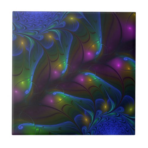 Colorful Luminous Abstract Modern Trippy Fractal Ceramic Tile