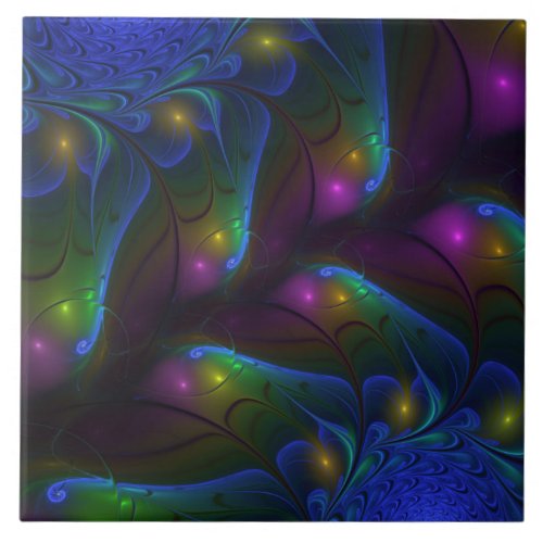 Colorful Luminous Abstract Modern Trippy Fractal Ceramic Tile