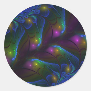Colorful Luminous Abstract Modern Trippy Fractal Classic Round Sticker