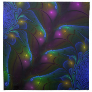 Colorful Luminous Abstract Modern Trippy Fractal Cloth Napkin