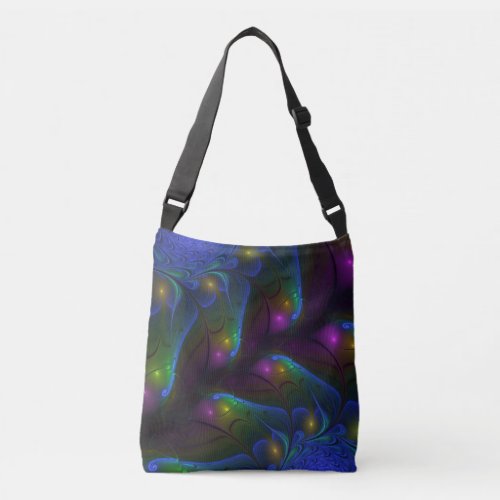 Colorful Luminous Abstract Modern Trippy Fractal Crossbody Bag