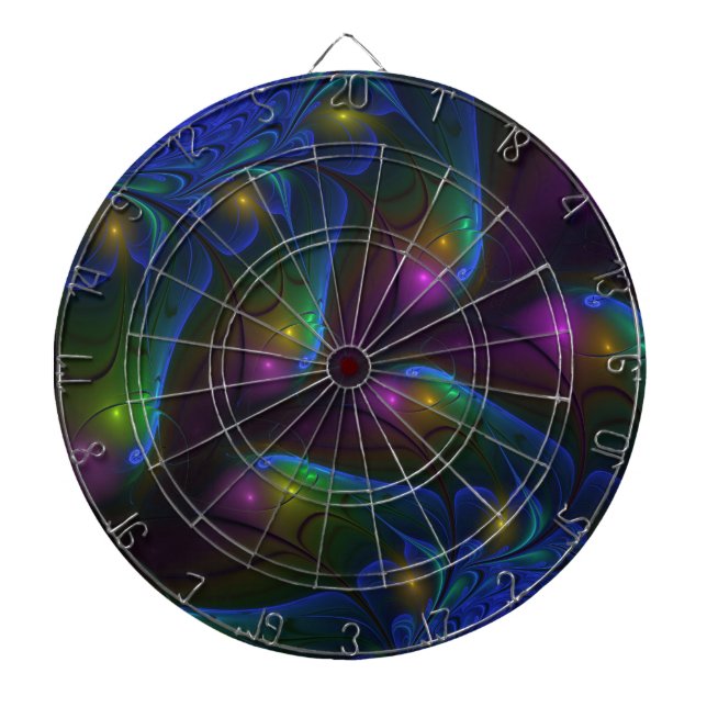 Colorful Luminous Abstract Modern Trippy Fractal Dart Board (Front)