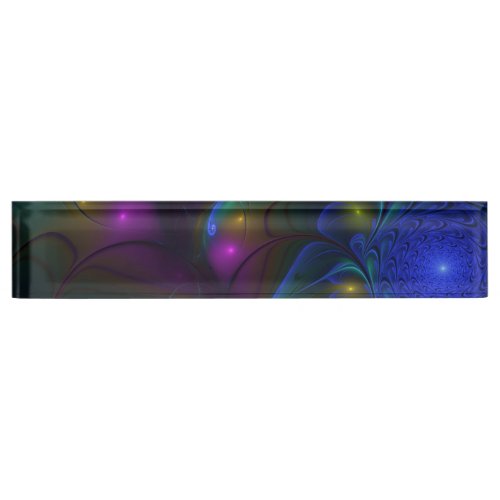 Colorful Luminous Abstract Modern Trippy Fractal Desk Name Plate