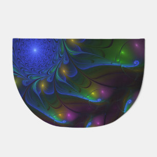 Colorful Luminous Abstract Modern Trippy Fractal Doormat