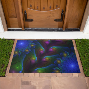 Colorful Luminous Abstract Modern Trippy Fractal Doormat