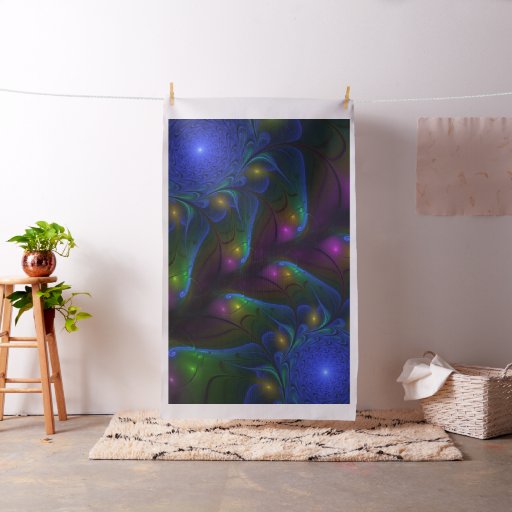 Colorful Luminous Abstract Modern Trippy Fractal Fabric