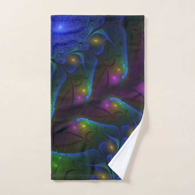 Colorful Luminous Abstract Modern Trippy Fractal Hand Towel (Hand Towel)