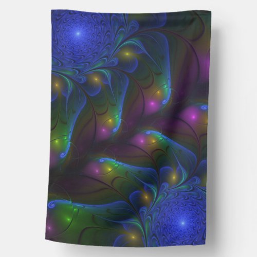 Colorful Luminous Abstract Modern Trippy Fractal House Flag