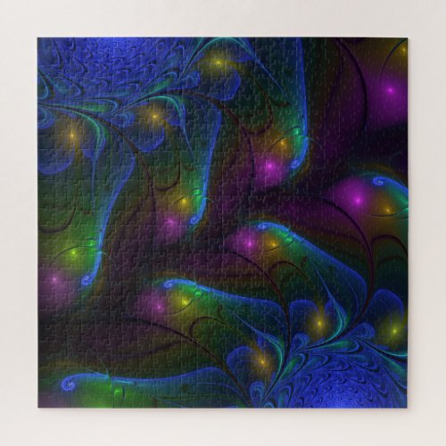 Colorful Luminous Abstract Modern Trippy Fractal Jigsaw Puzzle