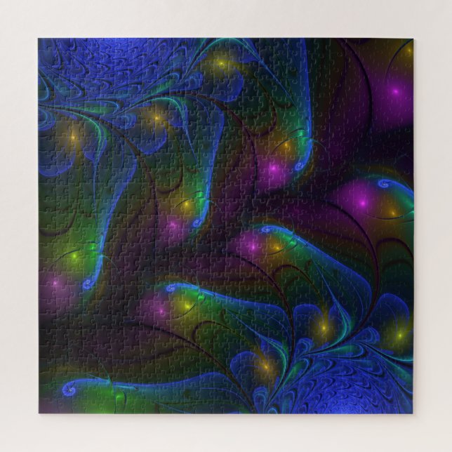Colorful Luminous Abstract Modern Trippy Fractal Jigsaw Puzzle (Vertical)