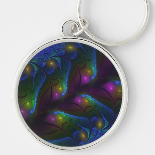 Colorful Luminous Abstract Modern Trippy Fractal Keychain