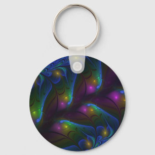 Colorful Luminous Abstract Modern Trippy Fractal Keychain