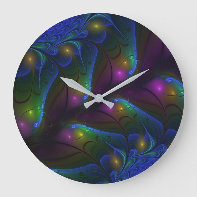 Colorful Luminous Abstract Modern Trippy Fractal Large Clock (Front)