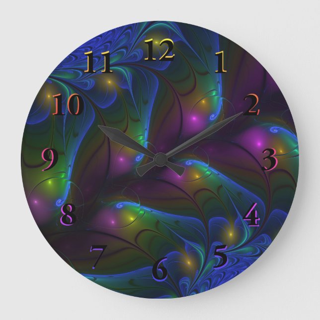 Colorful Luminous Abstract Modern Trippy Fractal Large Clock (Front)