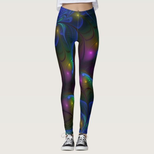 Colorful Luminous Abstract Modern Trippy Fractal Leggings