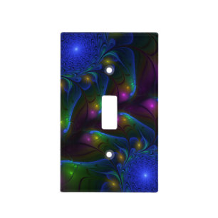 Colorful Luminous Abstract Modern Trippy Fractal Light Switch Cover