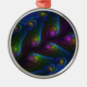 Colorful Luminous Abstract Modern Trippy Fractal Metal Ornament