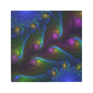 Colorful Luminous Abstract Modern Trippy Fractal Metal Print
