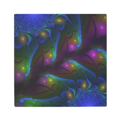 Colorful Luminous Abstract Modern Trippy Fractal Metal Print