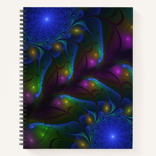 Colorful Luminous Abstract Modern Trippy Fractal Notebook (Front)