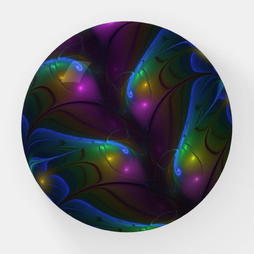 Colorful Luminous Abstract Modern Trippy Fractal Paperweight