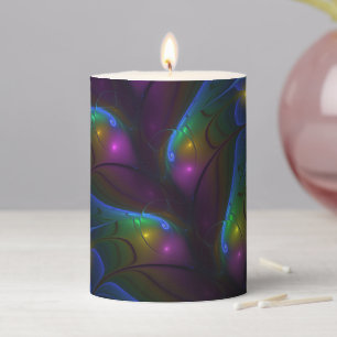 Colorful Luminous Abstract Modern Trippy Fractal Pillar Candle