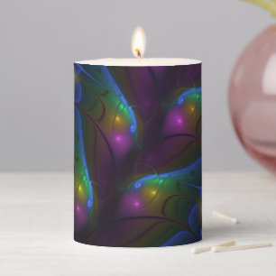 Colorful Luminous Abstract Modern Trippy Fractal Pillar Candle