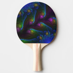 Colorful Luminous Abstract Modern Trippy Fractal Ping Pong Paddle