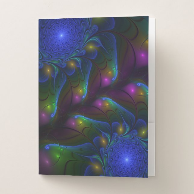 Colorful Luminous Abstract Modern Trippy Fractal Pocket Folder (Front)