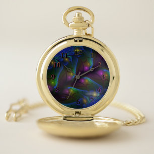 Colorful Luminous Abstract Modern Trippy Fractal Pocket Watch
