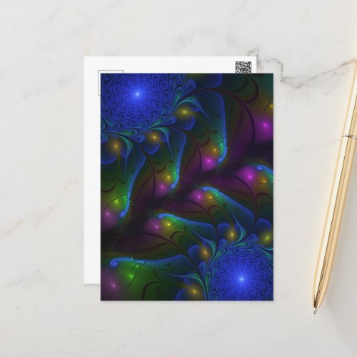 Colorful Luminous Abstract Modern Trippy Fractal Postcard