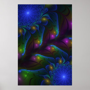 Colorful Luminous Abstract Modern Trippy Fractal Poster